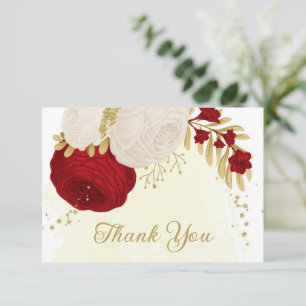 Rot-Weiß-Blume-Hochzeit Dankeskarte