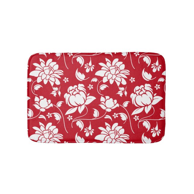 Rot-Weiß-Blumen-Damaskusmuster Badematte (Vorderseite)