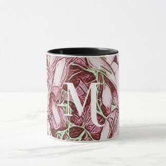 Rot-Weiß-Blumen-Monogramm Tasse