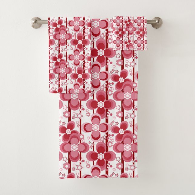 Rot-Weiß-Blumenmuster Badhandtuch Set (Insitu)