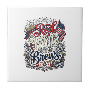 Rot Weiß & Braut Patriotisches Bier-Shirt-Design_1 Fliese