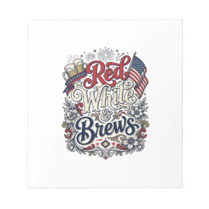 Rot Weiß & Braut Patriotisches Bier-Shirt-Design_1 Notizblock