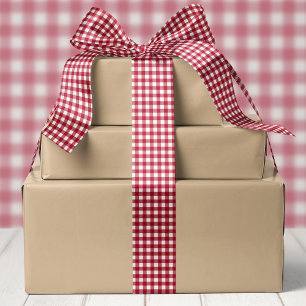 Rot-Weiß-Büffel-Karo-Weihnachten Satinband