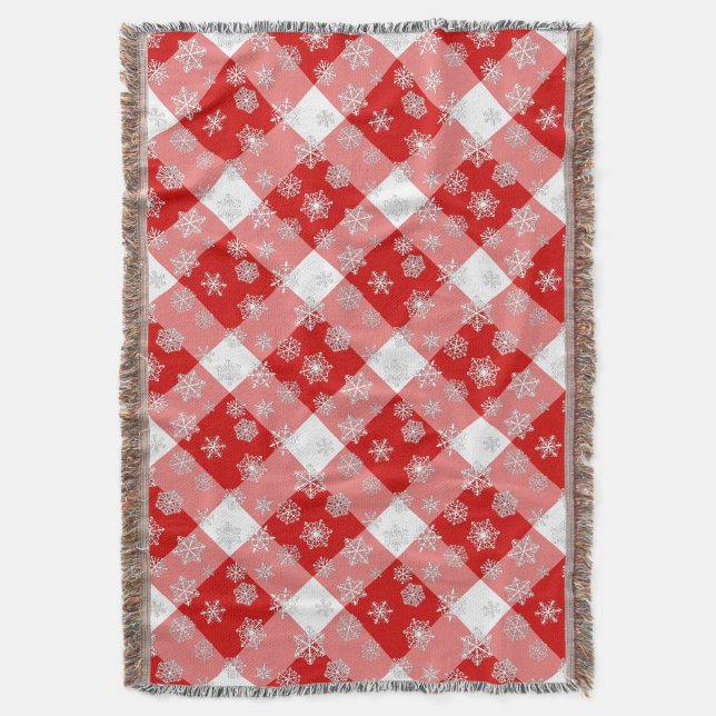 Rot-Weiß-Büffel-Karomuster mit Schneeflocken Decke (Vorderseite Vertikal)