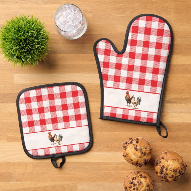 Rot-weiß-Checked-Kariert Ofenhandschuh & Topflappen-Set (Oben Unten)
