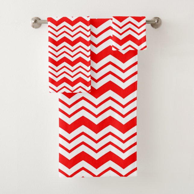 Rot-Weiß-Chevron-Zickzack-Musterdesign  Badhandtuch Set (Insitu)