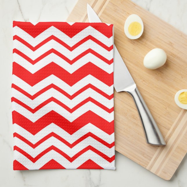 Rot-Weiß-Chevron-Zickzack-Musterdesign  Geschirrtuch (Viertel Falte)