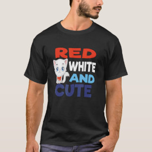Rot Weiß & Cute Katzen-Design T-Shirt