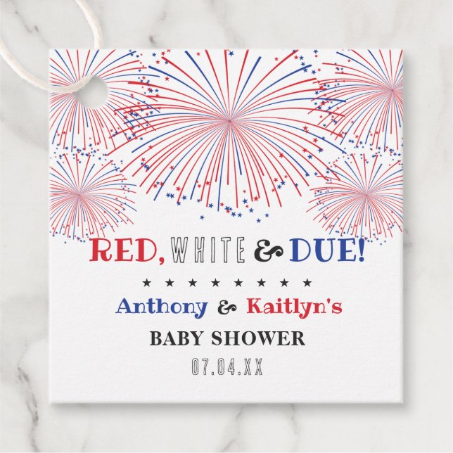 Rot, Weiß & Due! Babydusche am 4. Juli Geschenkanhänger (Vorderseite)