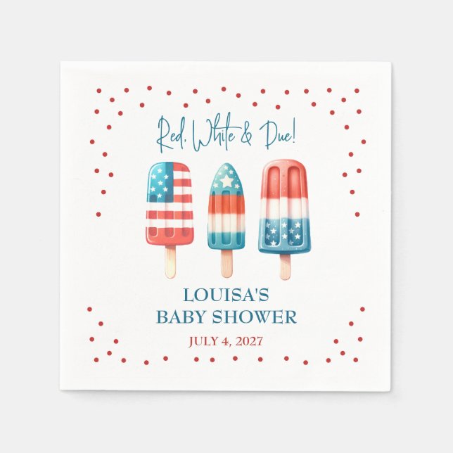 Rot, Weiß & Due! Patriotic Popsicle Baby Dusche Serviette (Vorderseite)