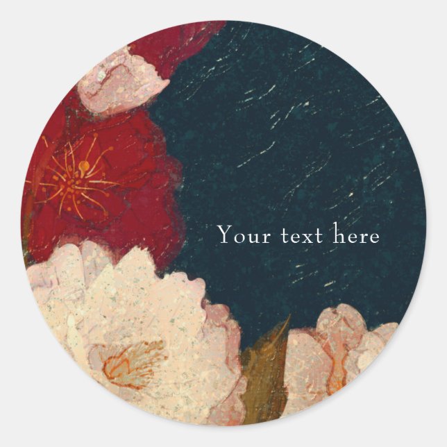 Rot & Weiß Elegant Moderner Chic Floral Gefallen Runder Aufkleber (Vorderseite)