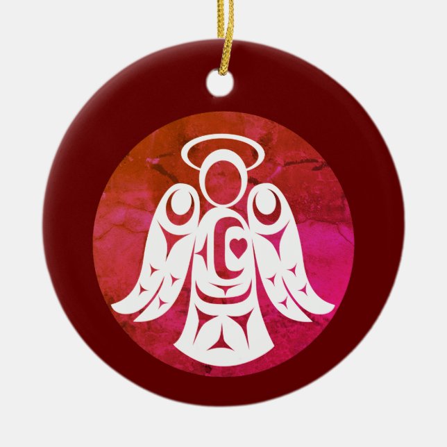 Rot-Weiß-Engel Keramik Ornament (Vorne)
