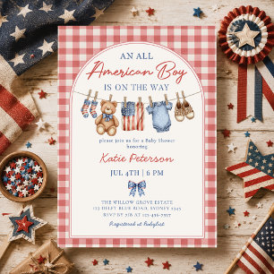 Rot Weiß & Fällig All American Boy Babyparty Einladung