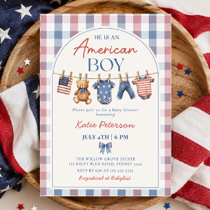 Rot Weiß & fällig Amerikanischer Junge Baby Shower Einladung