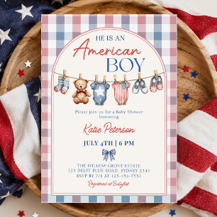 Rot Weiß & fällig Amerikanischer Junge Baby Shower Einladung