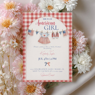 Rot Weiß & Fällig Bow American Girl Baby Shower Einladung