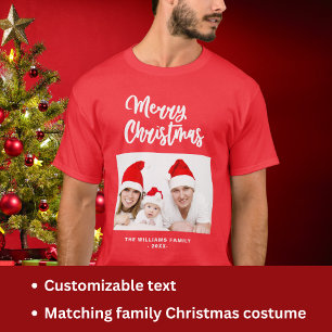 Rot-Weiß Familienfoto Name Frohe Weihnachten T-Shirt