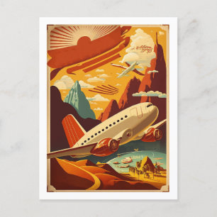 Rot-Weiß-Flugzeug Vintage-Reise-Kunstpostkarte Postkarte