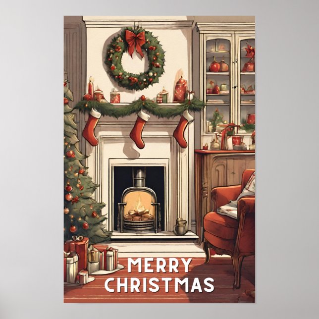 Rot weiß Frohe Weihnachten Vintag schönste moderne Poster (Vorne)