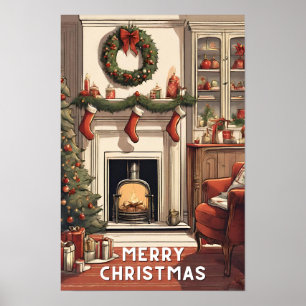 Rot weiß Frohe Weihnachten vintage fröhlichste mod Poster