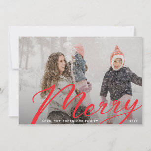 Rot & Weiß Frohe Weihnachtsfamilienfoto Feiertagskarte