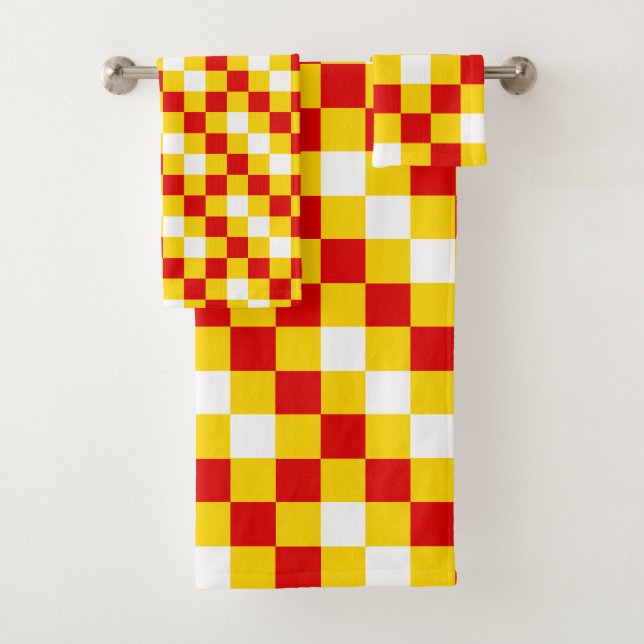 Rot Weiß Gelb Karomuster Design  Badhandtuch Set (Insitu)