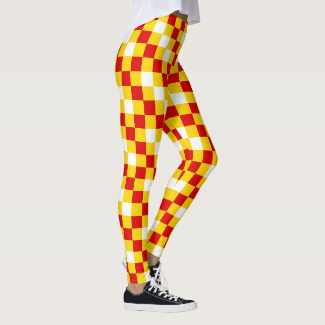 Rot Weiß Gelb Karomuster Design  Leggings (Rechts)
