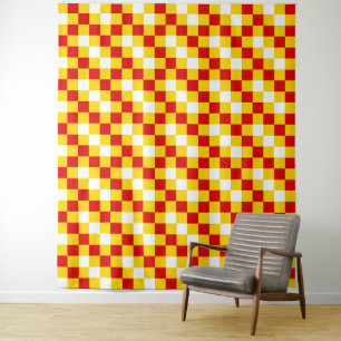 Rot Weiß Gelb Karomuster Design Wandteppich