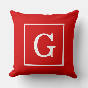 Rot-Weiß gerahmtes Initialen-Monogramm Kissen