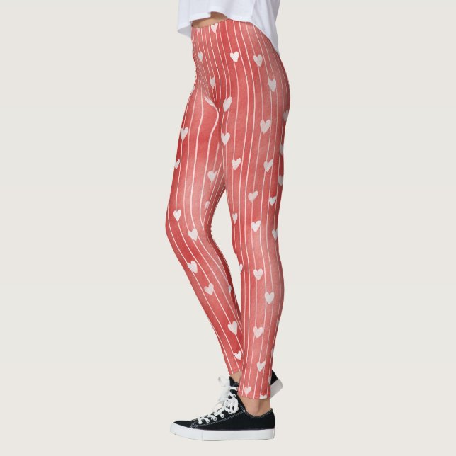 Rot-Weiß-Gestreifte Herzen Leggings (Links)