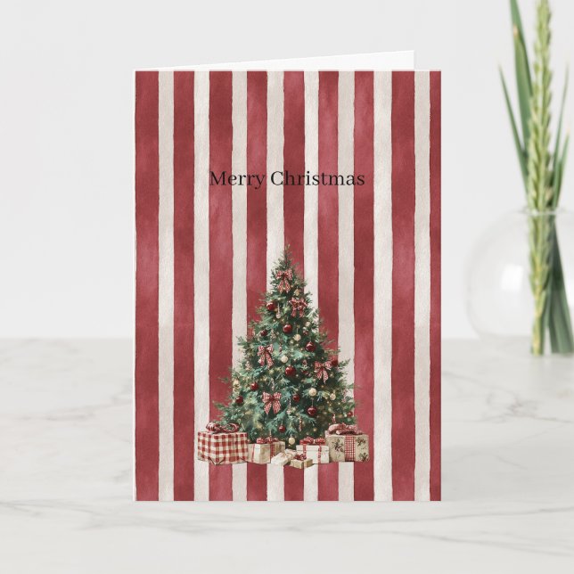 Rot-Weiß-Gestreifter-Christbaum Karte (Vorderseite)