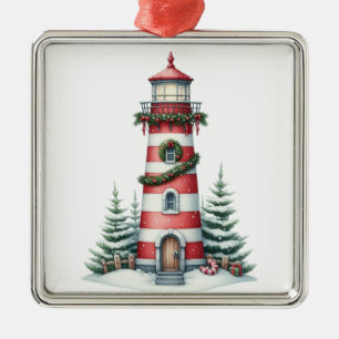 ROT & WEISS GESTREIFTER NAUTISCHER WEIHNACHTSLEUCH ORNAMENT AUS METALL