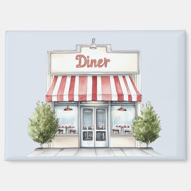 Rot-Weiß-Gestreiftes Diner Magnet (Vorderseite)