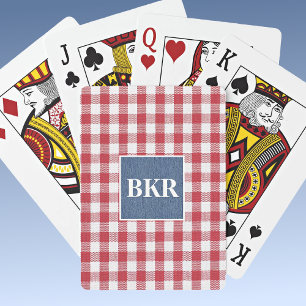 Rot-Weiß Gingham, Blau Denim, Initialen Spielkarten