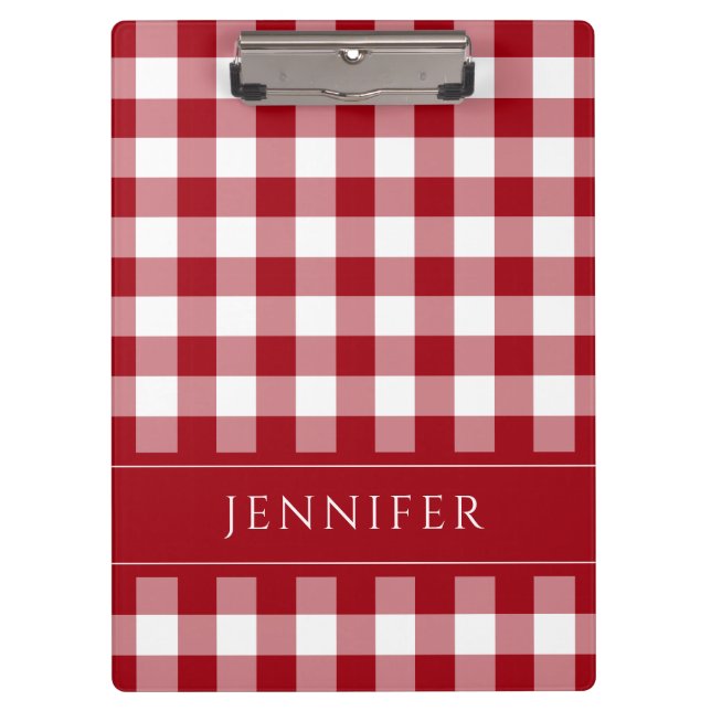 Rot-Weiß Gingham Karo Muster Namensdruck  Klemmbrett (Vorderseite)