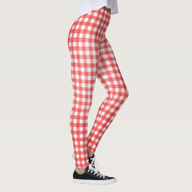 Rot-Weiß-Gingham-Muster Leggings (Rechts)