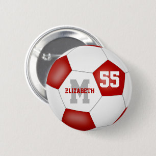 Rot-Weiß-Girls-Fußball personalisiert Button