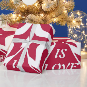Rot-Weiß-Gott-ist-Liebe-Stern-Muster-Weihnachten Geschenkpapier