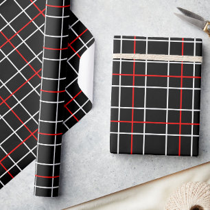 Rot-Weiß-Grafische Linien Schwarz Kariertes Design Geschenkpapier