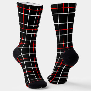 Rot-Weiß-Grafische Linien Schwarz Karo-Design Socken
