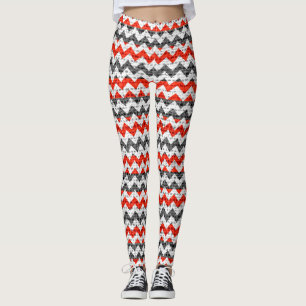 Rot Weiß Grau Chevron Muster Juteoptik Leggings