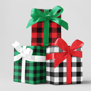 Rot-Weiß-Grün-Chevron-Buffalo-Kariert Geschenkpapier Set