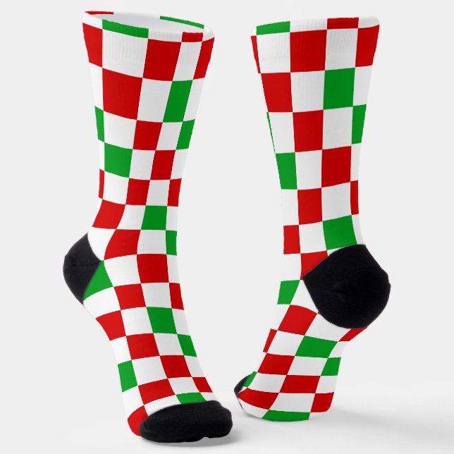 Rot Weiß Grün Kariertes Musterdesign  Socken (Gewinkelt)