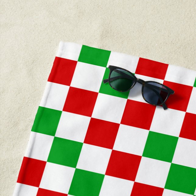 Rot-Weiß-Grün kariertes Musterdesign  Strandtuch (Beispiel)