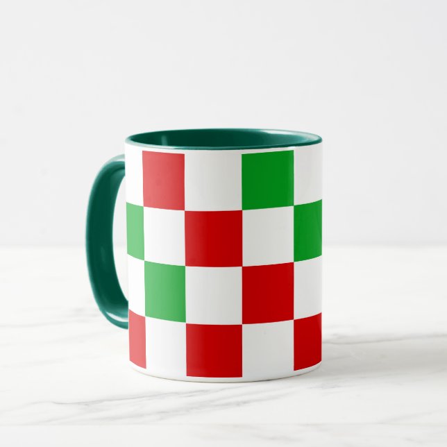Rot Weiß Grün Kariertes Musterdesign  Tasse (Vorderseite Links)