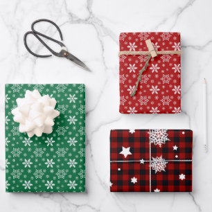 Rot Weiß Grüne Schneeflocke Weihnachten Urlaub  Geschenkpapier Set