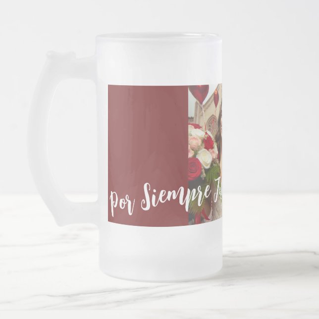 Rot-Weiß-Happy-Jubiläum Foto Spanisch Mattglas Bierglas (Links)