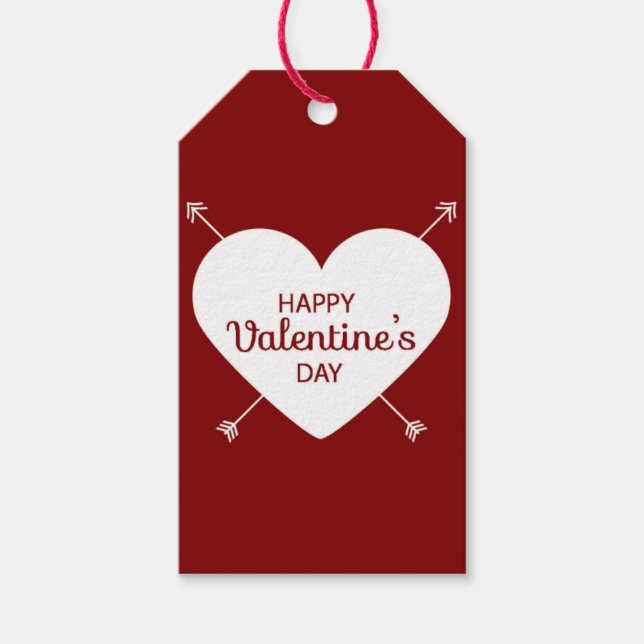 Rot-Weiß-Happy-Valentinstag Herz Geschenkanhänger (Vorderseite)