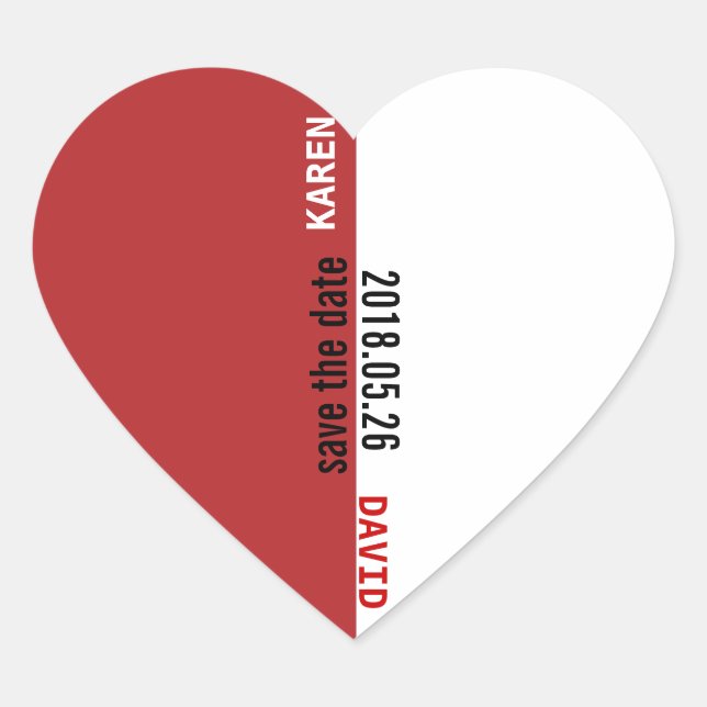 Rot-Weiß-Heart-Prägung Herz-Aufkleber (Vorderseite)