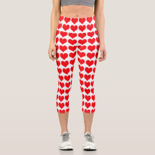 Rot-Weiß-Herzen-Muster Capri Leggings